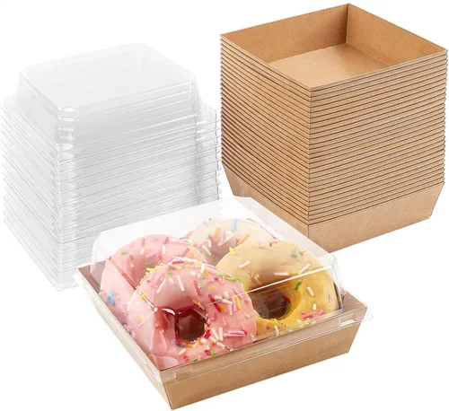 Miniatura 9 de Ocmoiy Cajas pequeñas de charcutería con tapas transparentes, recipientes de papel desechables para alimentos para llevar, cajas de postres de Blanco