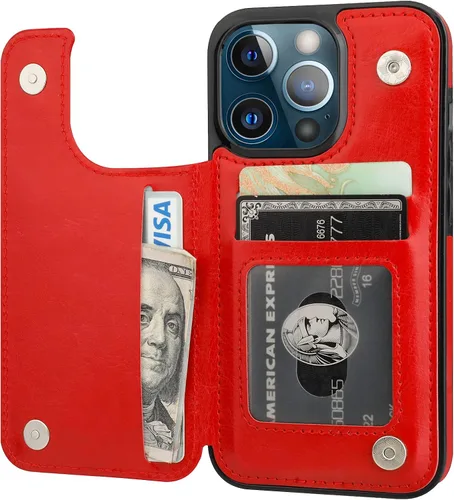 Miniatura 10 de ONETOP - Funda tipo cartera compatible con iPhone 13 Pro con soporte para tarjetas, funda de piel sintética con ranuras para tarjetas, doble cierre