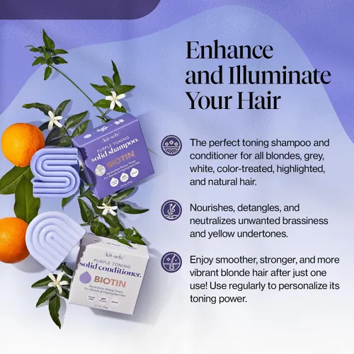 Miniatura 2 de Kitsch Set de champú y acondicionador en barra tonificante púrpura para rubias y cabello teñido – con biotina para fortalecer y neutralizar