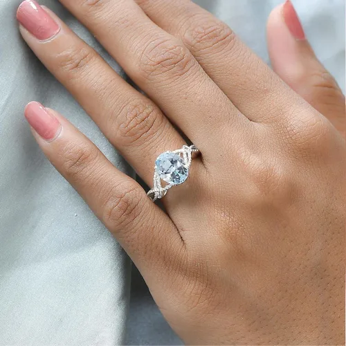Miniatura 2 de Compra hermosos anillos de compromiso LC para mujer, piedra de topacio azul, plata de ley 925, piedra natal de amor, Metal, Topacio