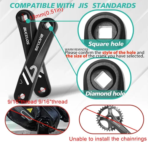 Miniatura 2 de BUCKLOS Juego de bielas para bicicleta eléctrica de montaña con brazo de manivela cuadrado/diamante/hueco - 152MM/170MM/175MM MTB de aluminio