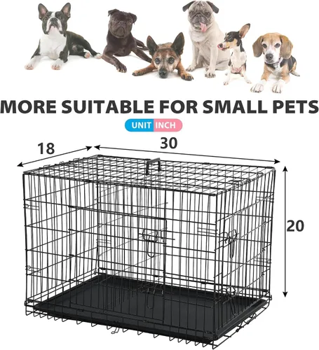 Miniatura 7 de BestPet Jaula para perros 30 pulgadas Negro Perrera de metal plegable con puertas dobles, pestillos seguros de perno deslizante, bandeja a