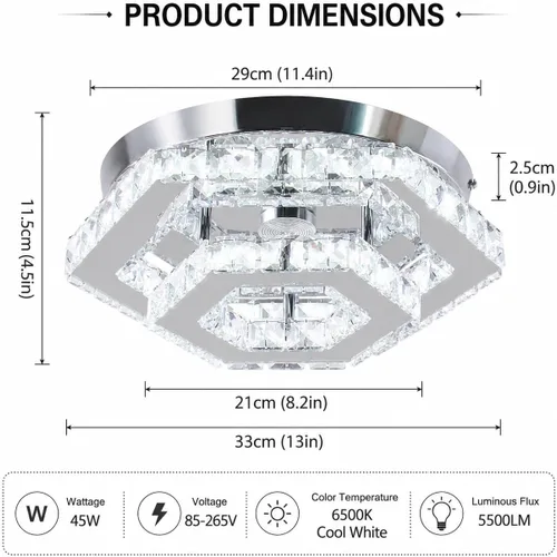Miniatura 4 de Candelabro LED Moderno de Montaje al Ras Lámpara de Techo Candelabros de Cristal para Sala de Estar Dormitorio Comedor Cocina (6500K Blanco Frío)