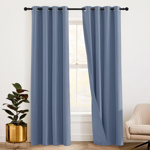 Miniatura 15 de RYB HOME 3 en 1 insonorizadas - oscurecedoras - cortinas de lino con aislamiento, cortinas de ahorro de energía con bloqueo de ruido para Lino blanco