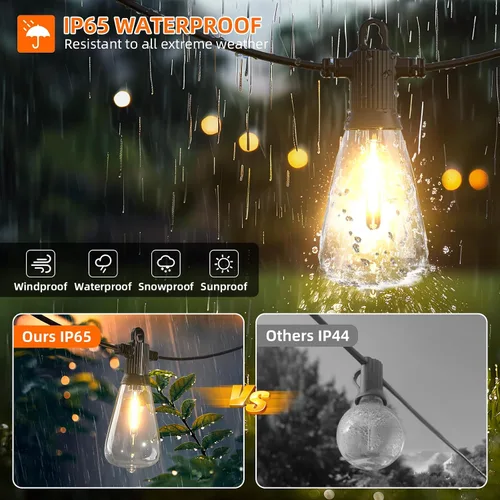 Miniatura 2 de Kawaya Guirnalda de luces para patio al aire libre: luz LED de 25 pies para patio exterior con 12 bombillas vintage inastillables - 2700 K regulable
