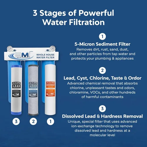 Miniatura 6 de Applied Membranes Inc. Reemplazo de cartucho de filtro de agua de 3 etapas para toda la casa, incluye cartuchos de filtro de sedimentos, carbono
