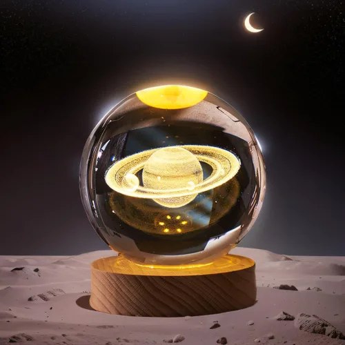 Luz nocturna de bola de cristal de Saturno 3D con base de madera LED, lámpara de Saturno en forma planetaria, regalos de Navidad para adolescentes,