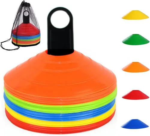 Conos de fútbol (50 unidades), cono de disco de entrenamiento de agilidad, cono deportivo de plástico con bolsa de transporte y soporte para fútbol,