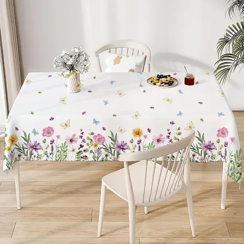 Miniatura 3 de Mantel de primavera de 60 pulgadas, diseño floral de flores silvestres, resistente a las manchas y a las arrugas, lavable, para interiores