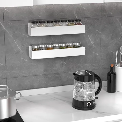 Miniatura 4 de PMMASTO Organizador de especias acrílico adhesivo para pared con cinta nano de doble cara, organización de estante de especias para puerta de Blanco