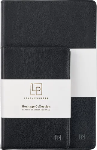Miniatura 5 de Cuaderno clásico de cuero, tapa blanda, rayas estrechas, tabla de contenido y páginas numeradas Negro tuxedo