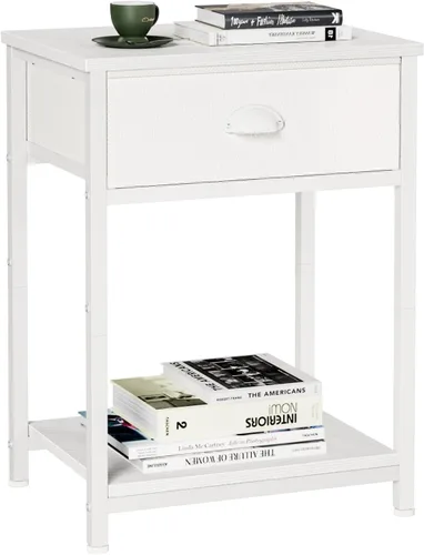 Miniatura 10 de Furologee Mesita de noche con cajón de tela y estante de almacenamiento, mesa auxiliar pequeña para espacios pequeños, mesa auxiliar industrial de 2