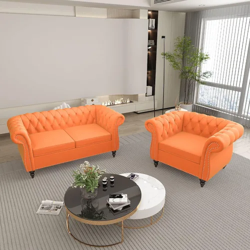 Miniatura 43 de QHITTY Juego de 2 piezas para sala de estar, Sofá Seccional Chesterfield Silla Contemporáneo Tapizado de Terciopelo Loveseat Juego de Sofás
