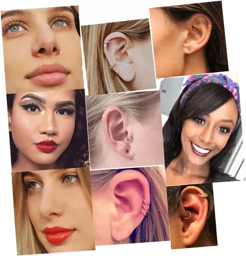 Miniatura 7 de Aretes de aro pequeños sleeper unisex chapados en oro real de 18K de acero quirúrgico, anillo para la nariz, anillo de septum, anillo de hélice