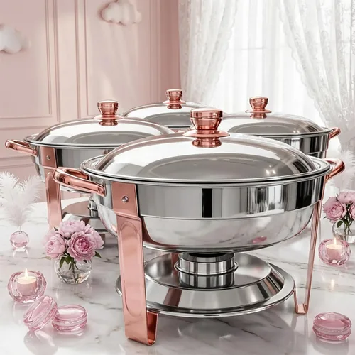 Miniatura 8 de Frizoky Platos de Roce para Buffet de Acero Inoxidable 2Pack, Juego de 6QT de Chafers Redondos en Oro y Plata y Calentadores de Buffet con Soporte