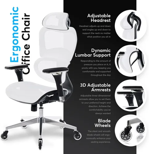 Miniatura 4 de Oline ErgoPro Silla de oficina ergonómica con reposa-brazos ajustable 4D, soporte lumbar 3D y ruedas delgadas – Silla de escritorio rodante de malla