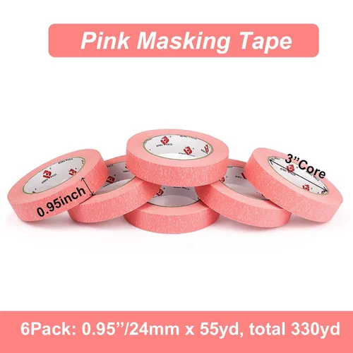 Miniatura 3 de BOMEI PACK Cinta de pintores rosa 0.94-Pulgadas x 55 yardas, cinta de enmascarar para pintores a granel - Cinta de borde de pared sin residuos