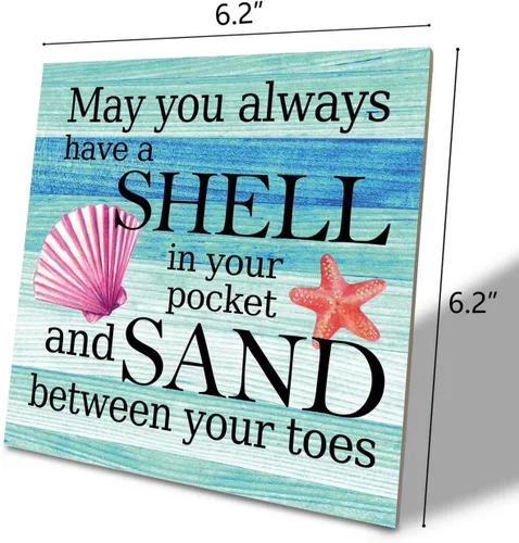 Miniatura 2 de Letrero de madera con texto en inglés "May You Always Have a Shell in Your Pocket and Sand between Your Toes", letrero de playa de madera, Signo
