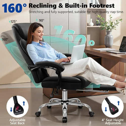 Miniatura 4 de Silla de oficina ejecutiva reclinable de 400 libras con reposapiés, silla de oficina ergonómica grande y alta, sillas de escritorio para oficina