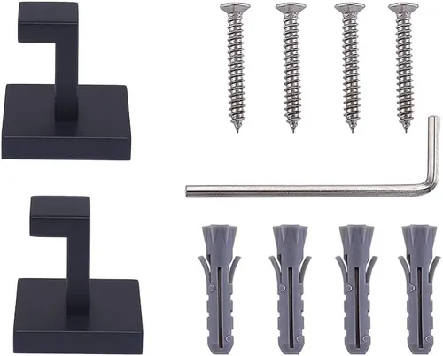 Miniatura 6 de TASTOS Ganchos para toallas de baño, color negro mate, paquete de 2 ganchos de acero inoxidable para bata y ropa, gancho de pared resistente