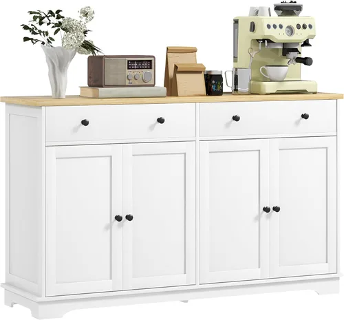 Miniatura 21 de HOMCOM Aparador de buffet con encimera de madera maciza, gabinete de almacenamiento de cocina moderno, gabinete de barra de café con 2 cajones, Negro