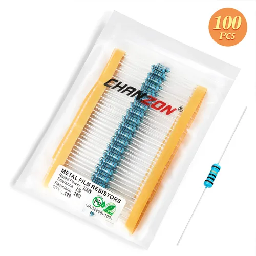 Miniatura 2 de Chanzon - 100 resistencias de película metálica 1/2 W (0.5 W) 10 Ω ohmios ±1% de tolerancia 10R MF, resistencias de agujero pasante con limitación