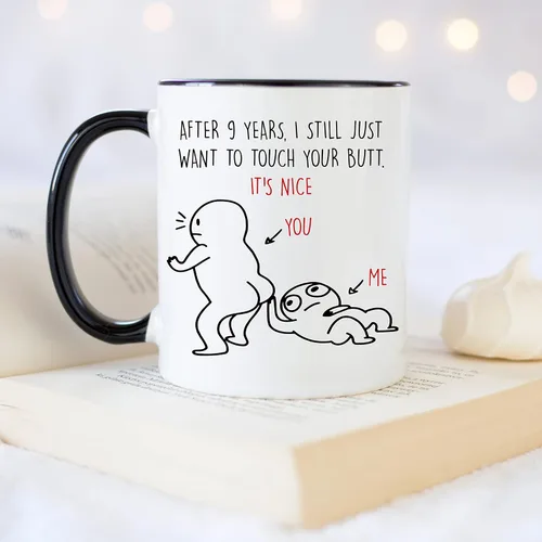 Miniatura 4 de YouNique Designs Taza de café del 9º aniversario, 11 onzas, divertida taza de noveno aniversario de boda para él y ella (mango negro)