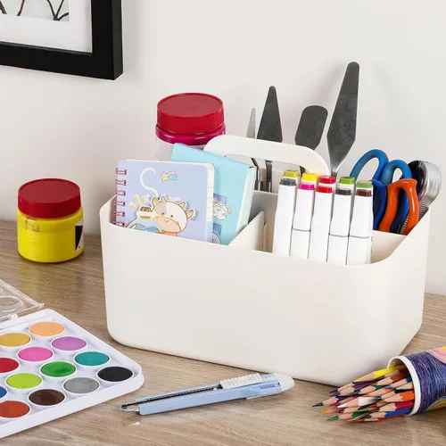 Miniatura 4 de Organizador Caddy Multiusos con Asa - Contenedor de Plástico Apilable Tote - Suministros de Arte y Manualidades, Oficina, Escritorio, Papelería