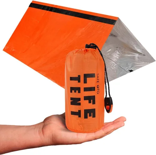 Emergency Survival Tent Life Shelter 2 Person Mylar Tube Tents Tarp with Whistle & Paracord Year-Round All Weather Protection for Car Outdoor Hiking