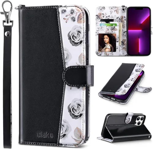 Miniatura 9 de ULAK Funda tipo cartera compatible con iPhone 13 para mujer, piel sintética de alta calidad con tarjetero, función atril, funda tipo cartera