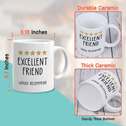 Miniatura 4 de Taza de la amistad de 11 onzas, con texto en inglés "Excellent Friend Would Recommand" Star Review - Divertida clasificación de mejor amiga