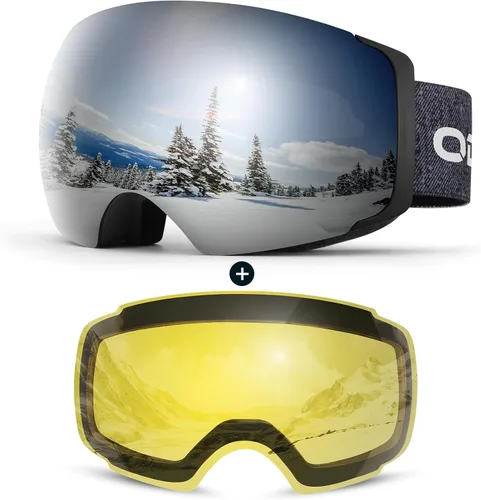 Miniatura 14 de Odoland Magnetic Interchangeable Ski Goggles with 2 Lens, Large Spherical Frameless Snow Snowboard Goggles for Men Women