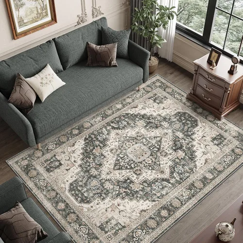 Miniatura 32 de Roxstand Alfombras de 2,44 x 3,05 m para sala de estar, alfombra vintage lavable con respaldo antideslizante, alfombra grande resistente a manchas