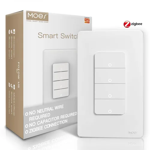 Miniatura 11 de MOES Interruptores inteligentes Zigbee de 2ª generación, sin cable neutro, interruptor de luz de un polo inteligente que requiere MOES Zigbee Hub