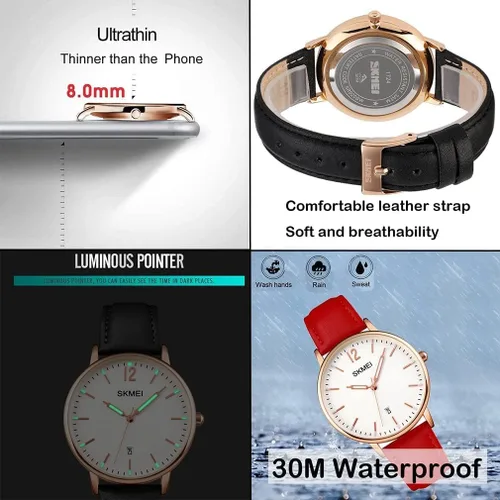Miniatura 4 de SKMEI Womens Watches for Ladies Female Leather Band Big face Waterproof Thin Minimalist Fashion Casual Simple Dress Analog Quartz with Date Luminous