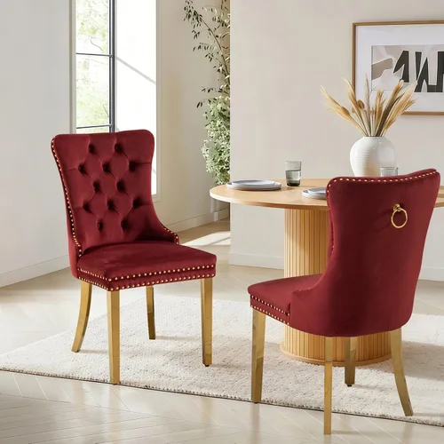 Miniatura 33 de Juego de 4 sillas de comedor de terciopelo, sillas de comedor tapizadas con ribete de cabeza de clavo y patas de madera maciza para cocina