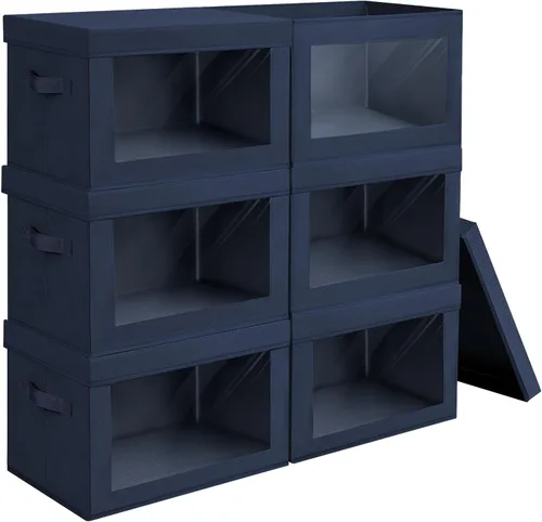 Miniatura 10 de Homsorout Contenedores de almacenamiento con tapas, organizadores pequeños de tela con ventana, contenedores de almacenamiento plegables para ropa