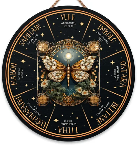 Miniatura 15 de Artsy Woodsy Letrero de madera de la rueda del año (no tallado) para decoración del hogar, bruja, pagana, Wicca, días festivos celtas, regalos 25