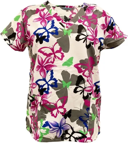 Top médico con cuello en V para mujer, microfibra ultra suave al tacto, unicornio floral, S-3XL