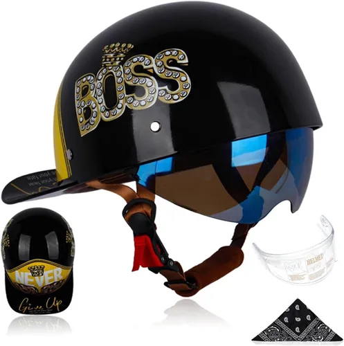 Miniatura 6 de Gorra de béisbol para motocicleta, 3 unidades, aprobado por DOT, estilo vintage, cara abierta, unisex, para adultos, medios cascos de doble lente