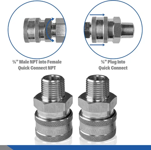 Miniatura 4 de Essential Washer Acero inoxidable de 1.2 in de conexión rápida macho NPT Arandela a presión Conexiones de conexión rápida 5000 PSI Juego de 2
