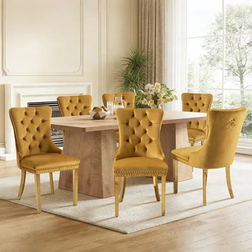 Miniatura 42 de Juego de 4 sillas de comedor de terciopelo, sillas de comedor tapizadas con ribete de cabeza de clavo y patas de madera maciza para cocina