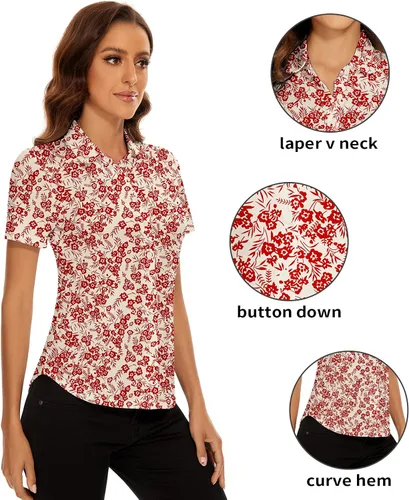 Miniatura 2 de Soneven Camisa polo de manga cortasin mangas para mujer, cuello en V, con botones