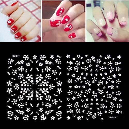 Miniatura 5 de Calcomanías de arte de uñas de flores, calcomanías autoadhesivas 3D blancas con diamantes de imitación para uñas, decoraciones, puntas de manicura