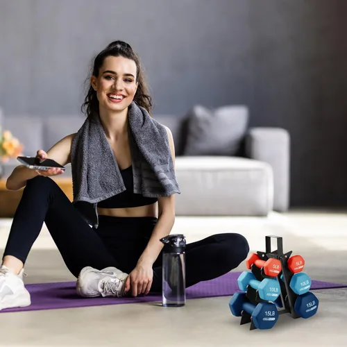 Miniatura 5 de HolaHatha Neoprene Dumbbell Weights Set w/Rack, Home Gym Equipment - Portable Weighted Exercise Dumbbells for Fitness, Training, and Lifting