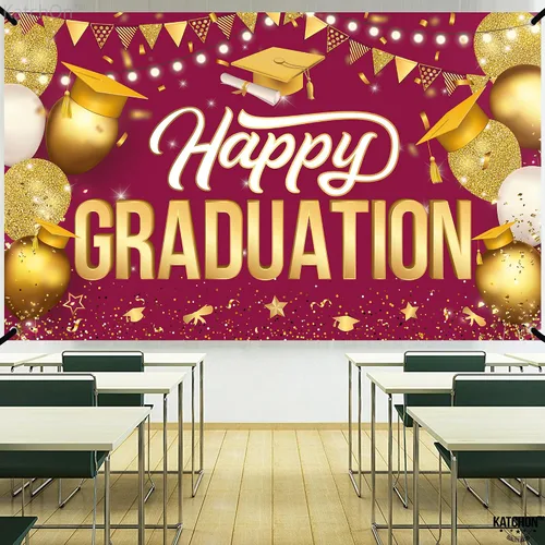 Miniatura 7 de KatchOn, Cartel de feliz graduación granate y dorado XL, 72 x 44 pulgadas Fondo de graduación 2025, decoraciones de graduación clase de 2025