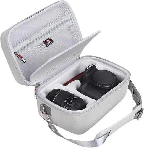 Miniatura 8 de FBLFOBELI Estuche de almacenamiento de viaje EVA para Canon EOS Rebel T7 / T8i / T5 / R50 / R100 Cámara DSLR con lente de 18-55mm, Bolsa de Rosa