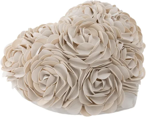 Miniatura 3 de JWH - Funda de cojín con forma de corazón y diseño estético de flores en 3D, funda de cojín hecha a mano, estilo romántico rural europeo para Blanco