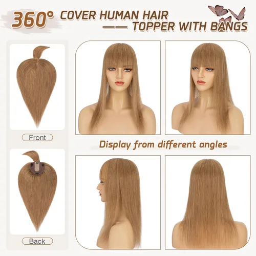 Miniatura 164 de Rich Choices Pelucas con topper de cabello para mujeres, cabello humano real 100% Remy, sin flequillo, para mujeres con adelgazamiento en la parte