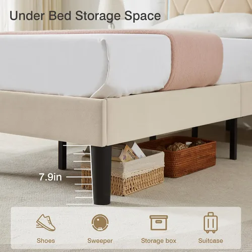 Miniatura 5 de VECELO Base de cama individual tapizada con cabecera ajustable, plataforma de terciopelo con luces LED, estación de carga, base de colchón